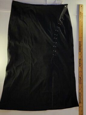 Poetry Clothing Y2K Black Lace Up Corset Detail Pencil Midi Skirt Size L